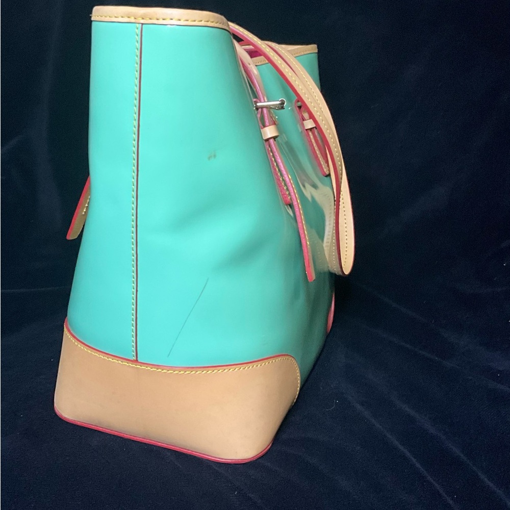 Dooney & Bourke Aqua and Tan Tote Bag - Picture 5 of 12